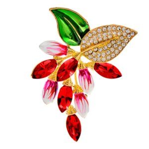 Rhinestone Flower Brooches Beautiful Enamel Grapes Pin